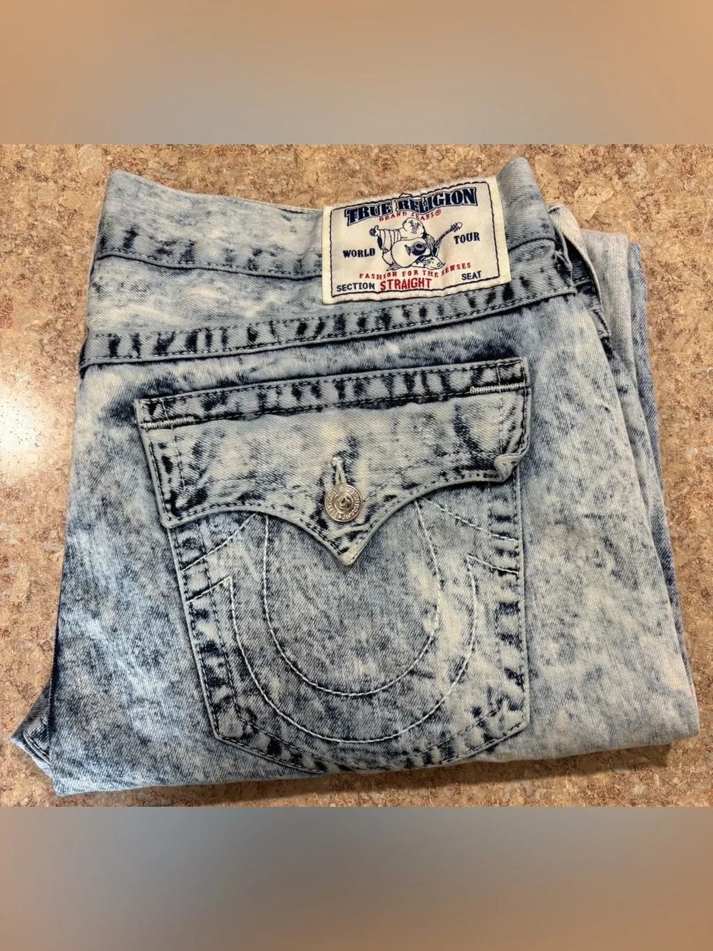 True Religion Men’s Acid Wash Straight Leg Jeans - Light Blue